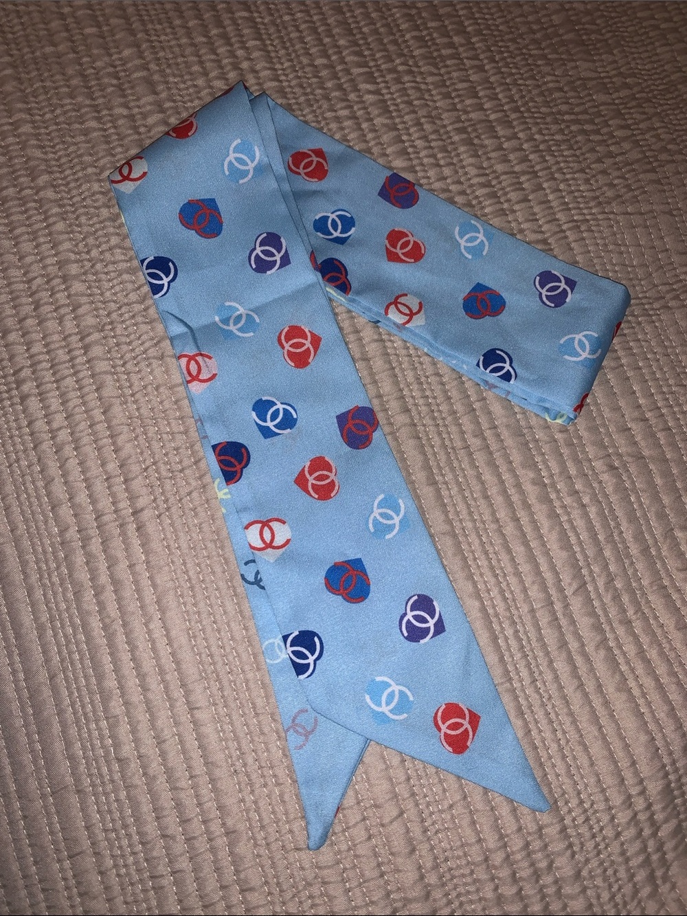 Light blue Chanel heart Twilly